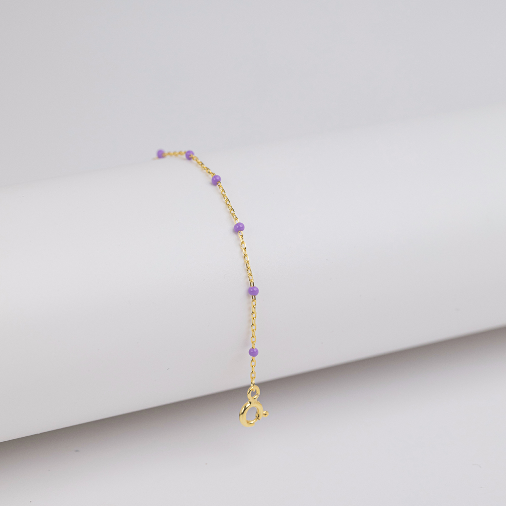 Purple Color Enamel 925 Chain Bracelet