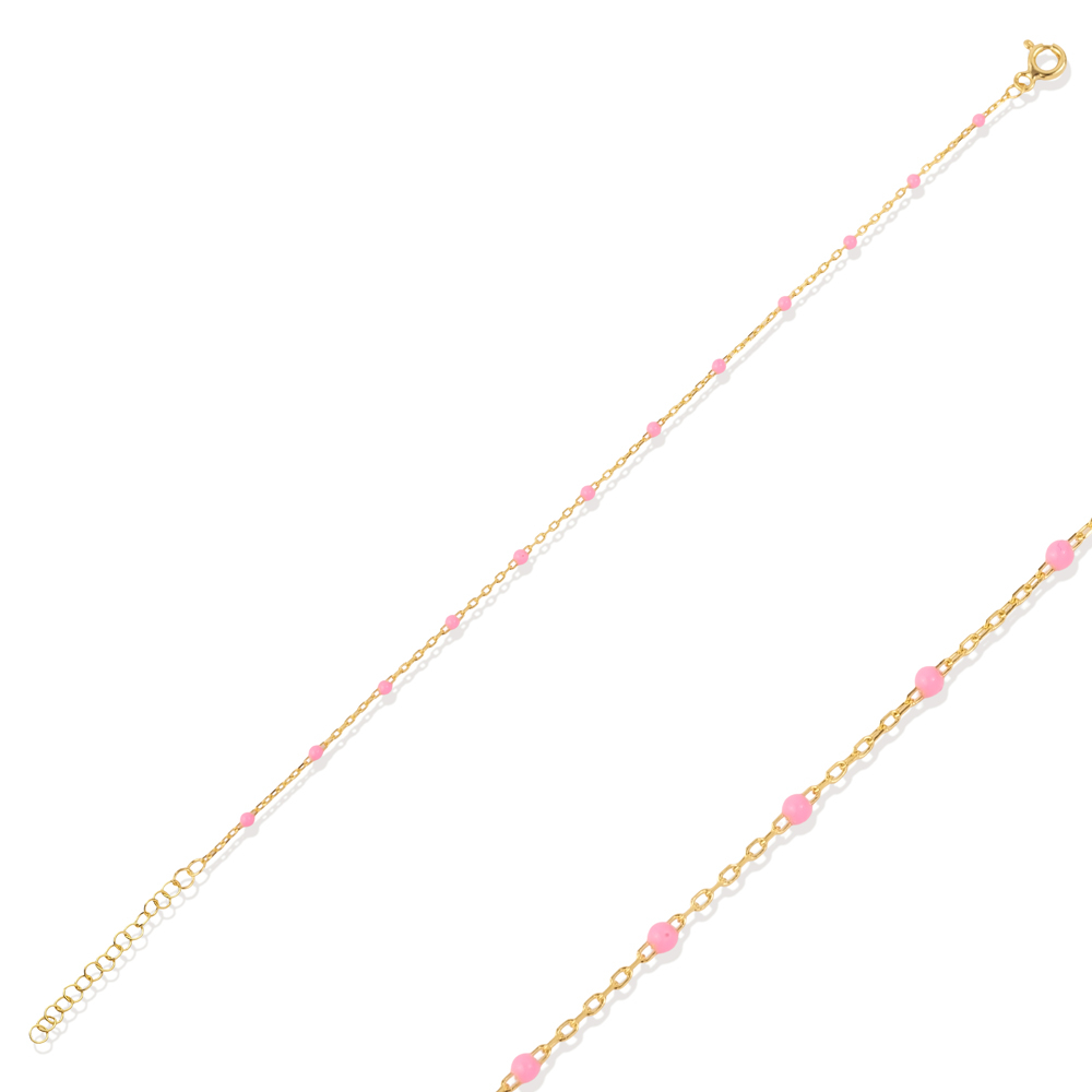 Light Pink Color Enamel 925 Chain Bracelet