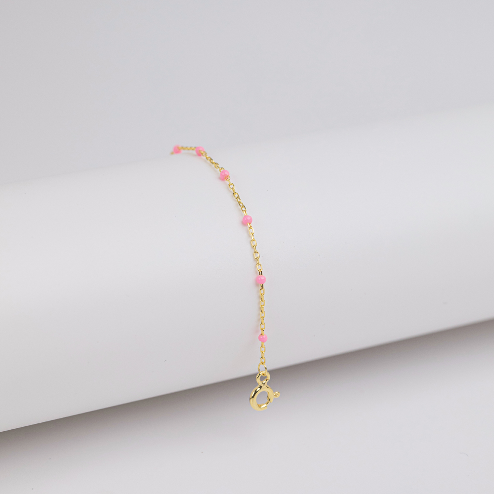 Light Pink Color Enamel 925 Chain Bracelet