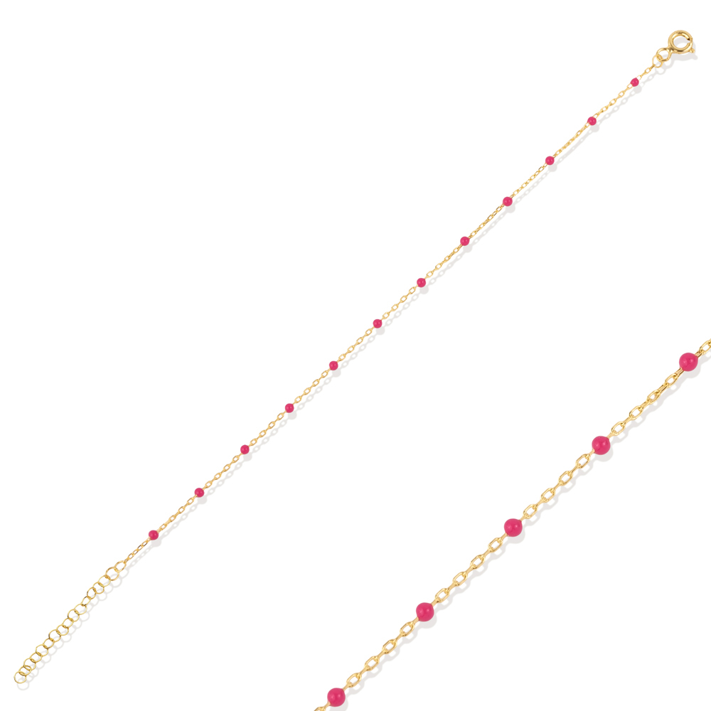 Pink Color Enamel 925 Chain Bracelet