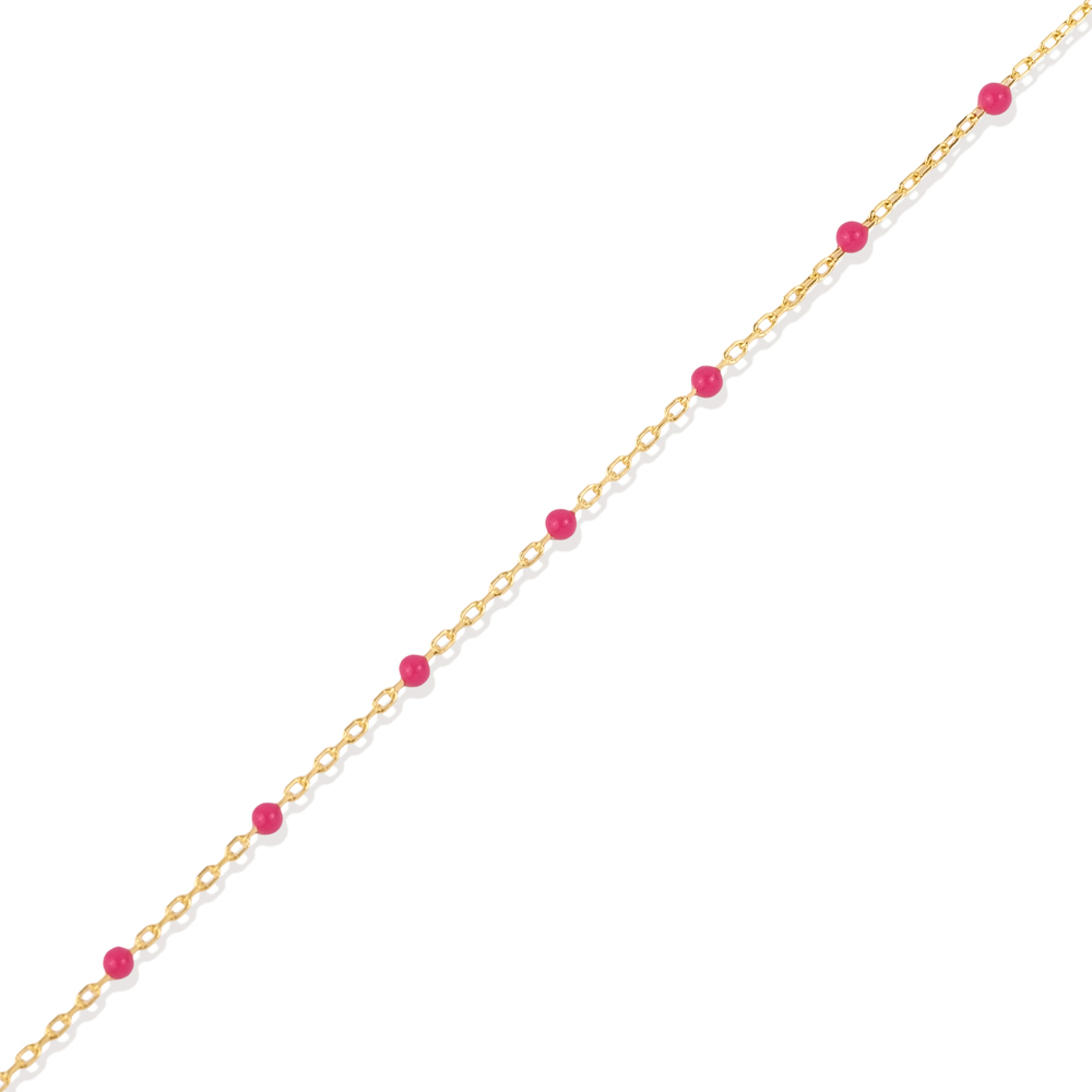 Pink Color Enamel 925 Chain Bracelet