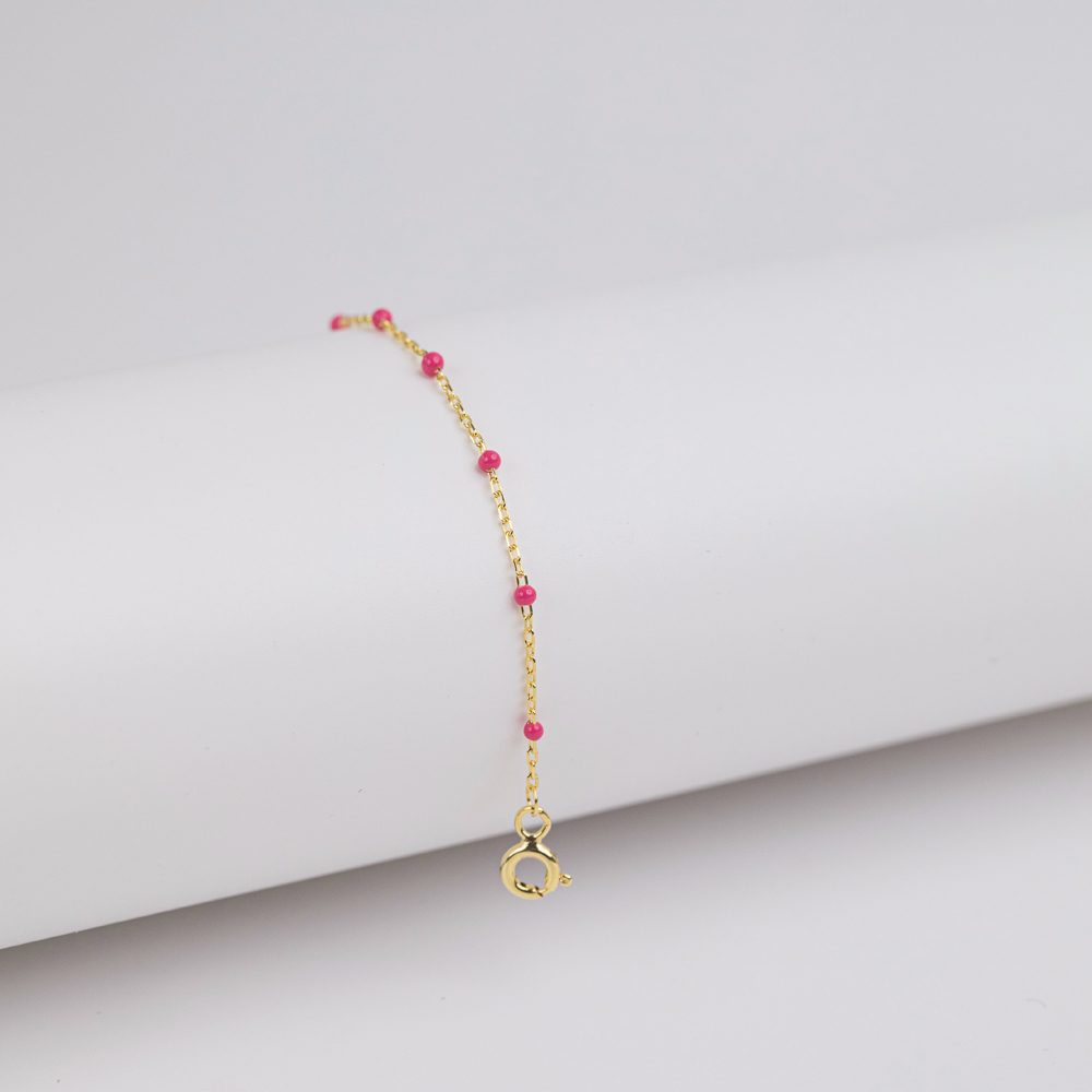 Pink Color Enamel 925 Chain Bracelet
