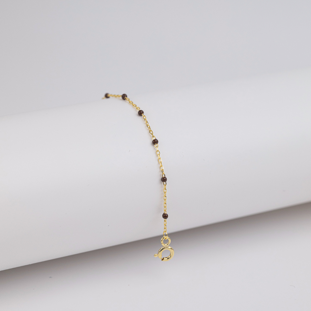 Brown Color Enamel 925 Chain Bracelet