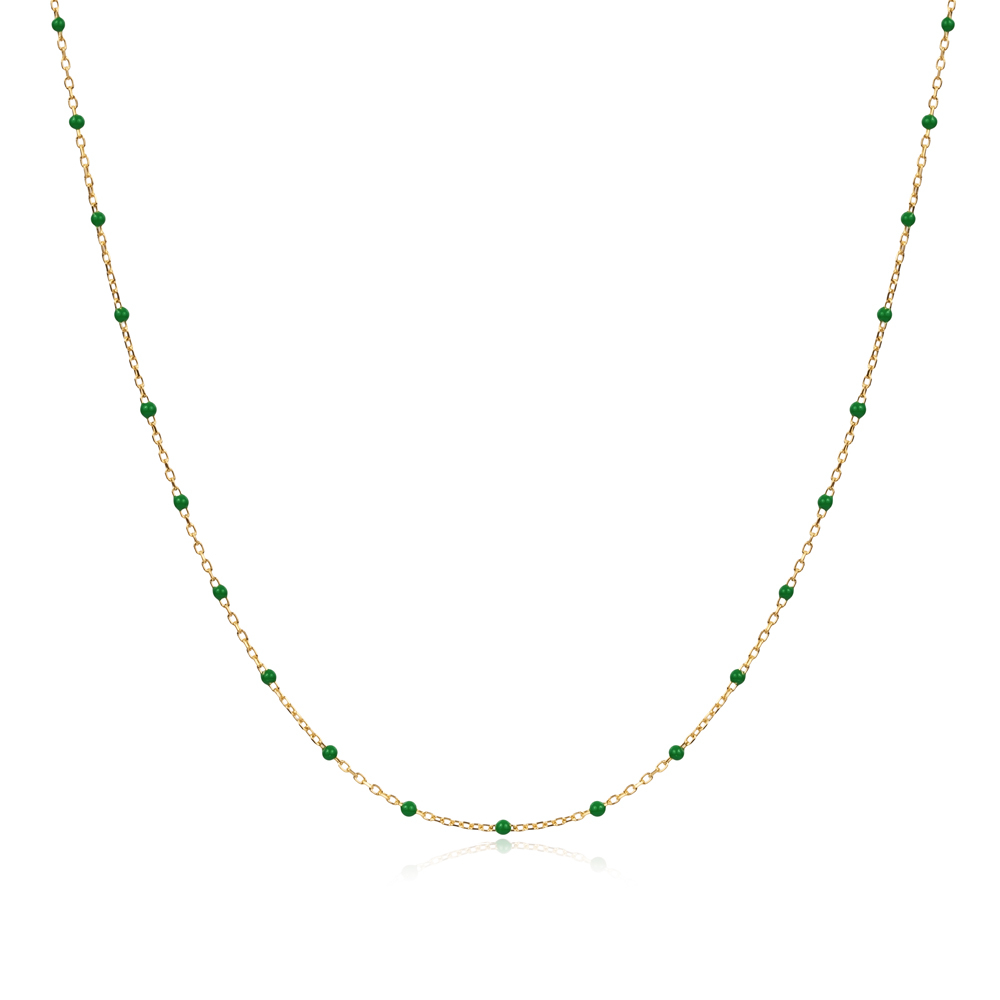 Green Color Enamel 925 Chain Necklace