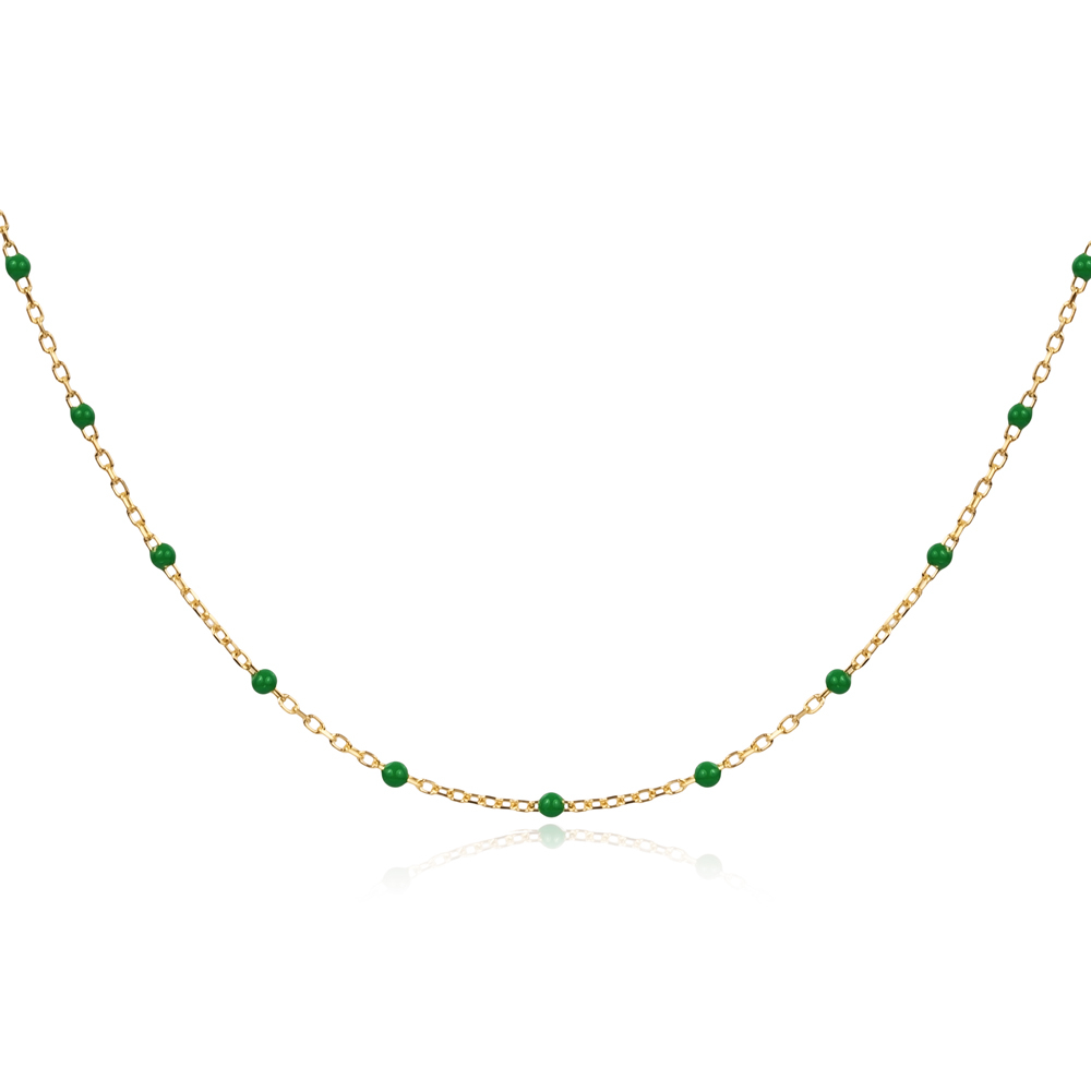 Green Color Enamel 925 Chain Necklace