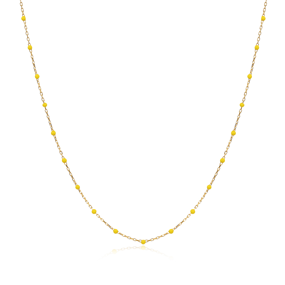 Yellow Color Enamel 925 Chain Necklace