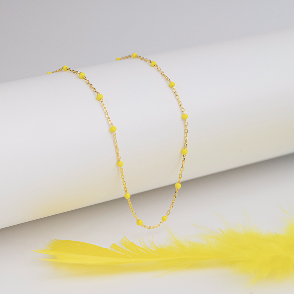 Yellow Color Enamel 925 Chain Necklace