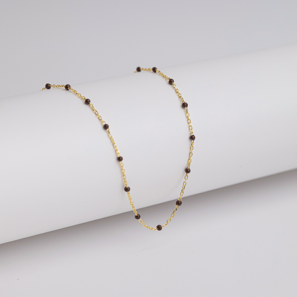 Brown Color Enamel 925 Chain Necklace