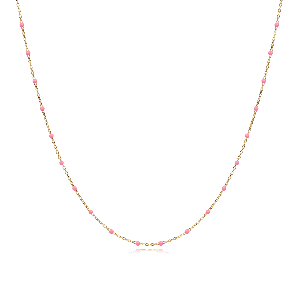 Light Pink Color Enamel 925 Chain Necklace