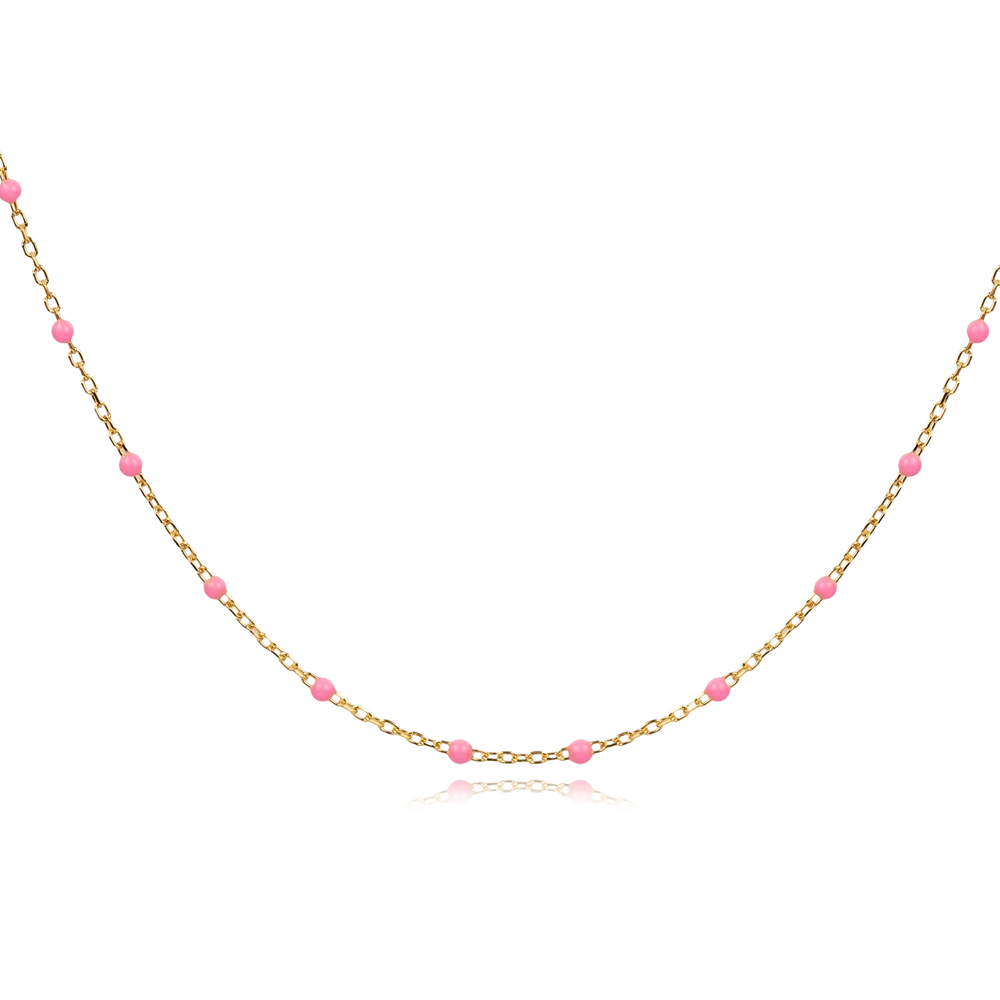 Light Pink Color Enamel 925 Chain Necklace