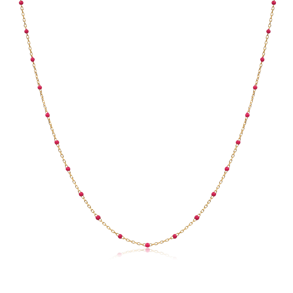 Pink Color Enamel 925 Chain Necklace