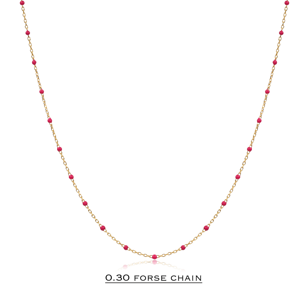 Pink Color Enamel 925 Chain Necklace