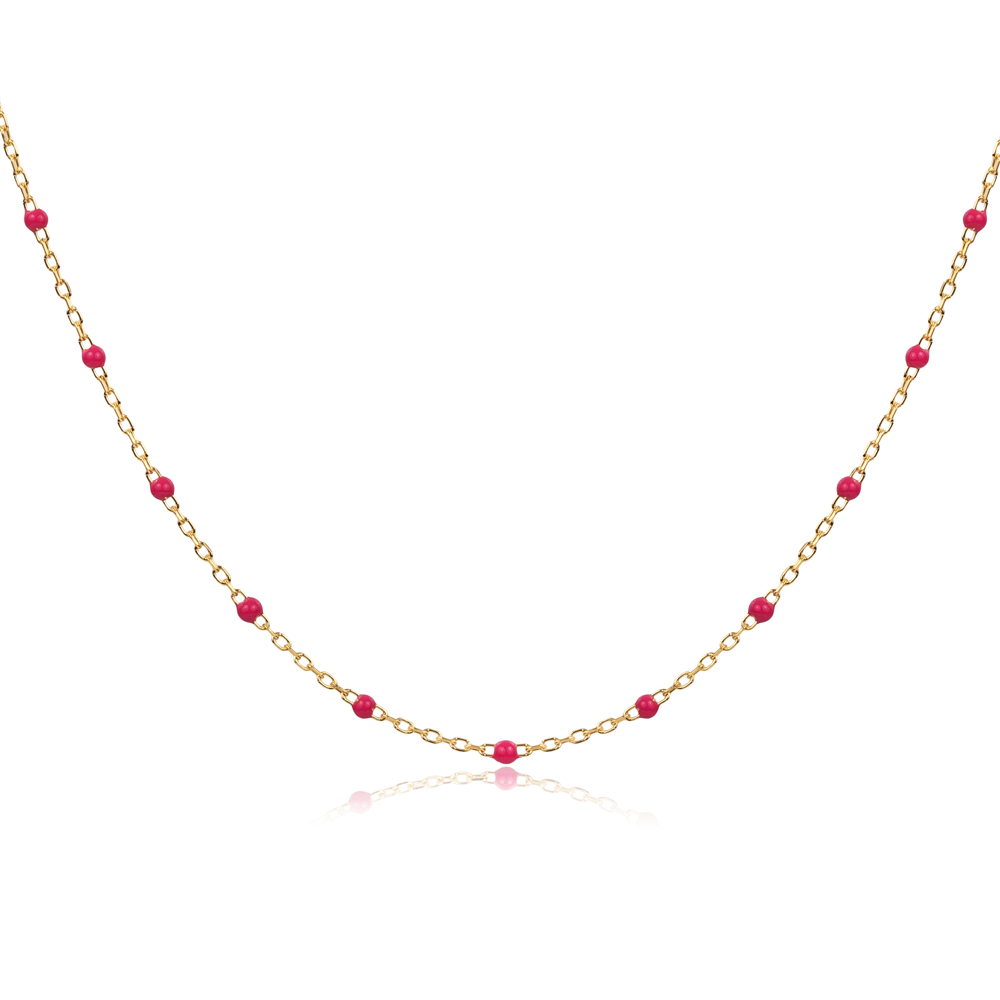 Pink Color Enamel 925 Chain Necklace