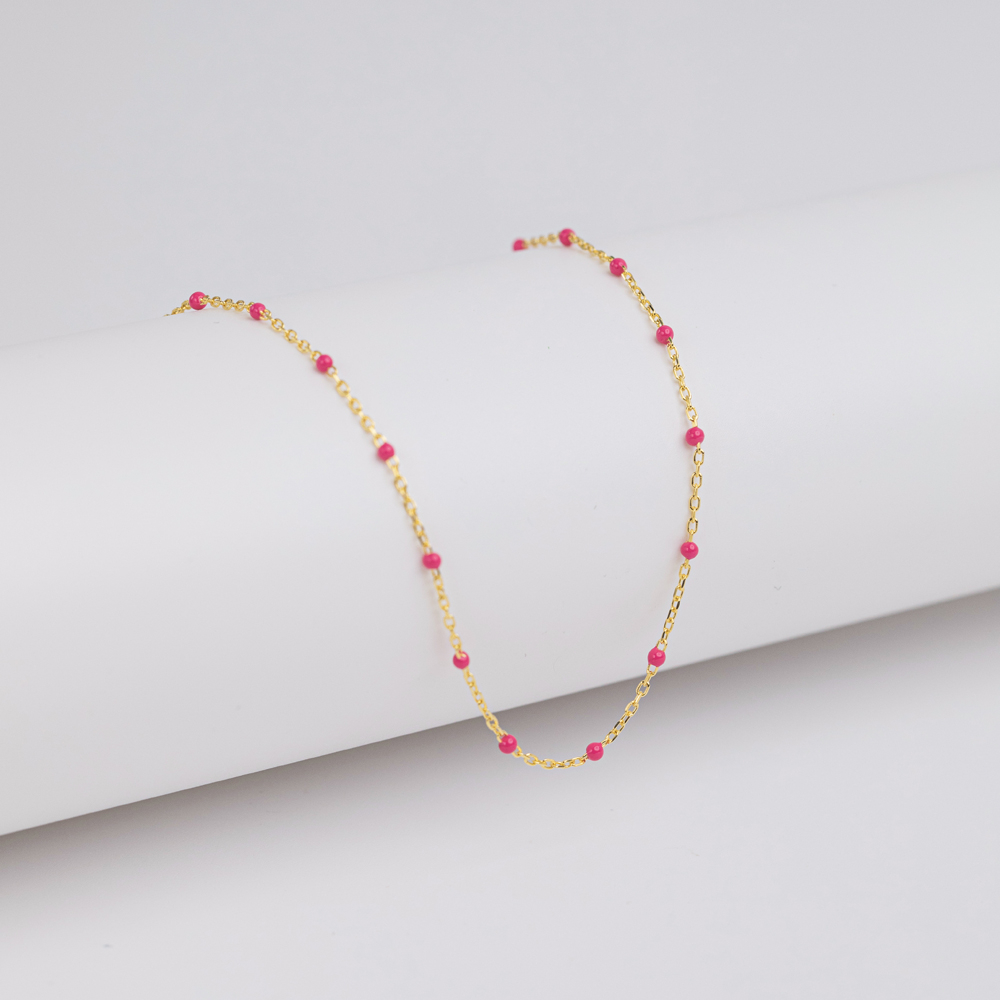 Pink Color Enamel 925 Chain Necklace