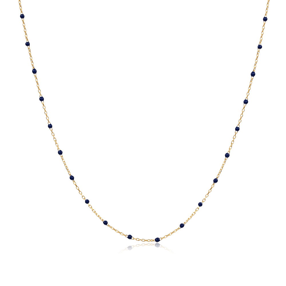 Dark Blue Color Enamel 925 Chain Necklace