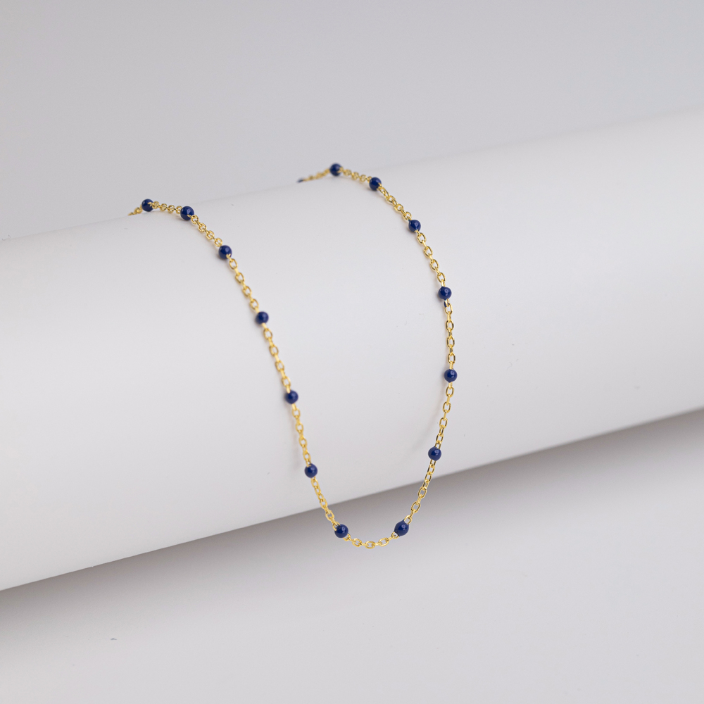 Dark Blue Color Enamel 925 Chain Necklace