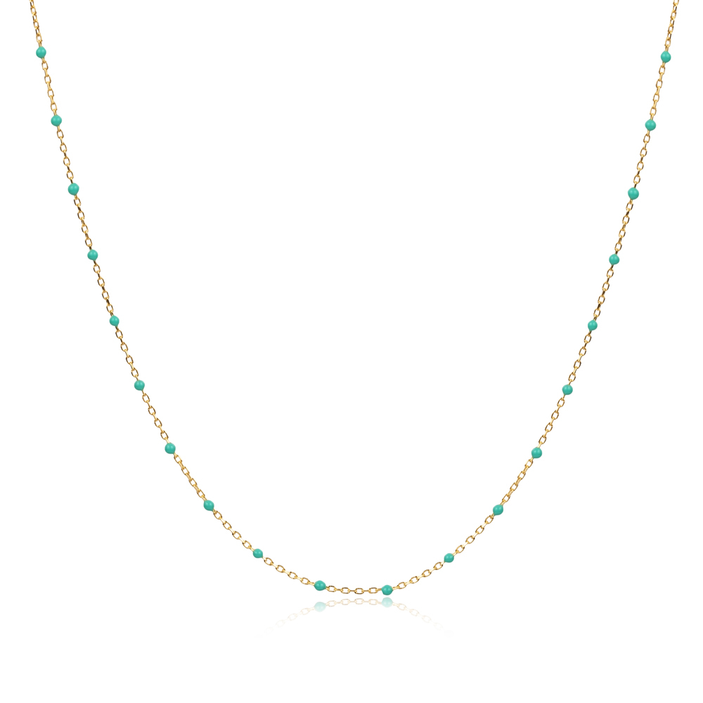 Mint Green Color Enamel 925 Chain Necklace