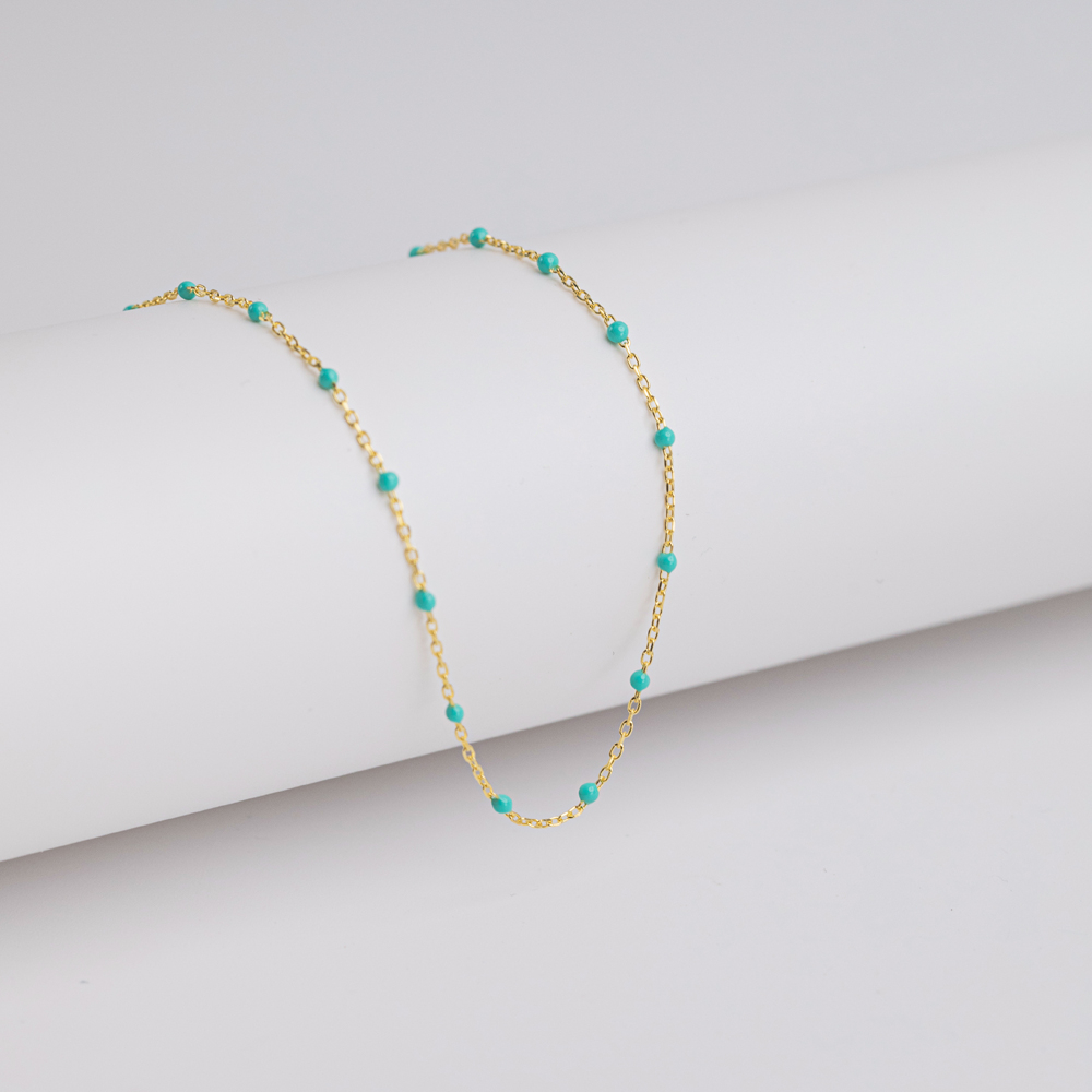 Mint Green Color Enamel 925 Chain Necklace