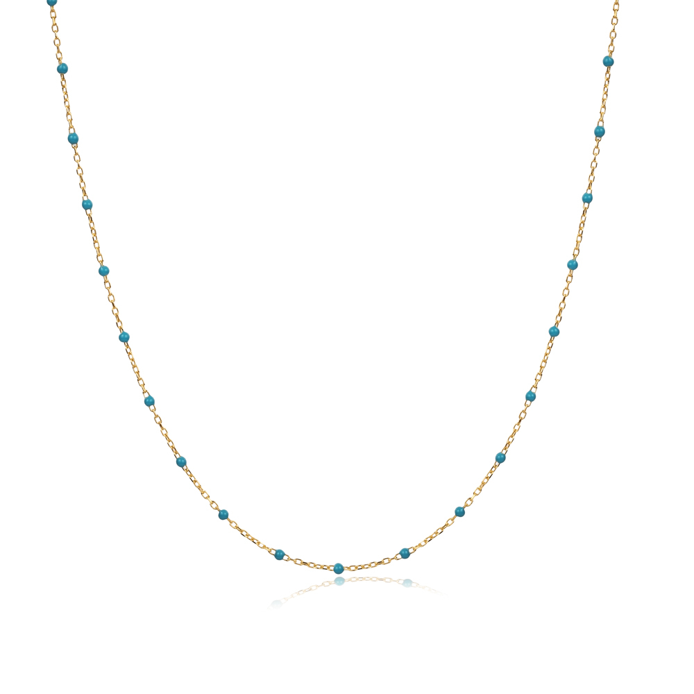 Turquoise Color Enamel 925 Chain Necklace