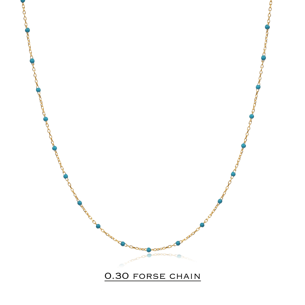 Turquoise Color Enamel 925 Chain Necklace