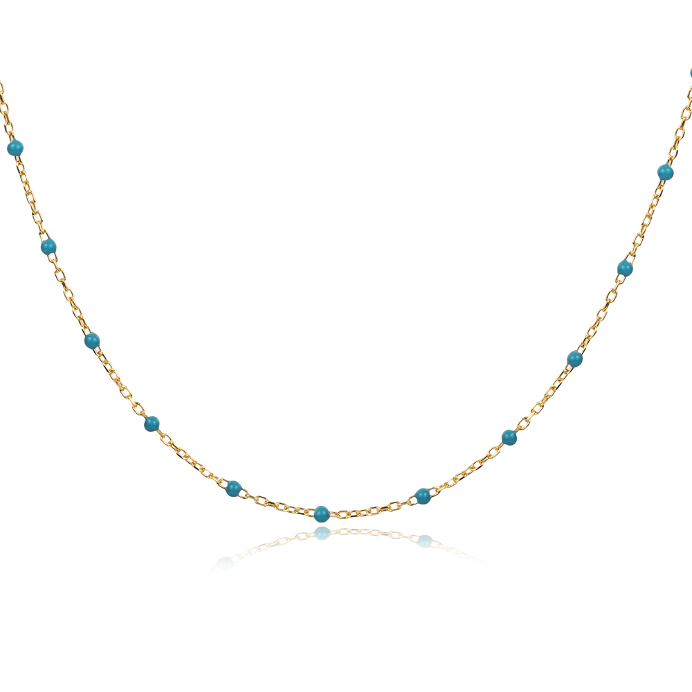 Turquoise Color Enamel 925 Chain Necklace