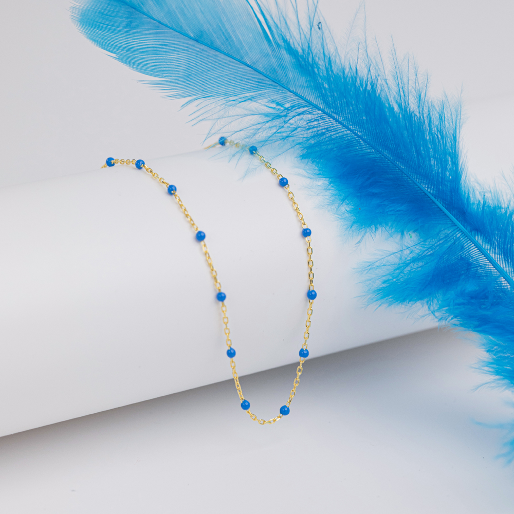 Blue Color Enamel 925 Chain Necklace