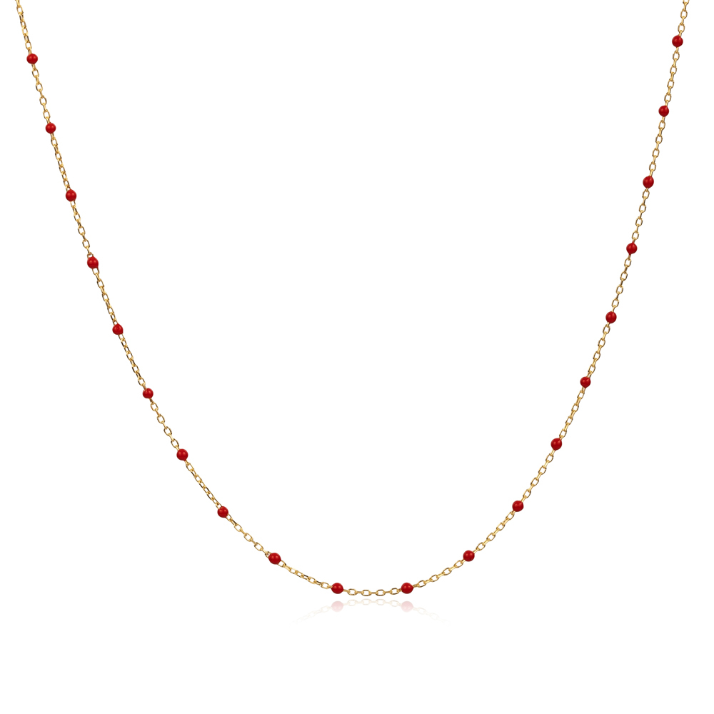 Red Color Enamel 925 Chain Necklace