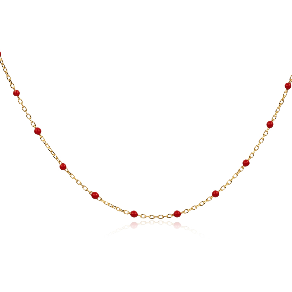 Red Color Enamel 925 Chain Necklace