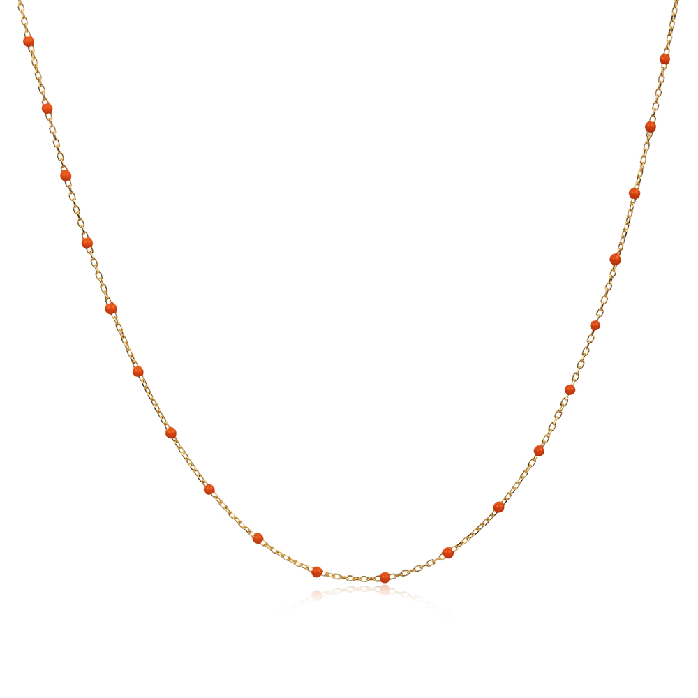Orange Color Enamel 925 Chain Necklace