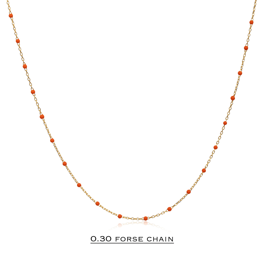 Orange Color Enamel 925 Chain Necklace