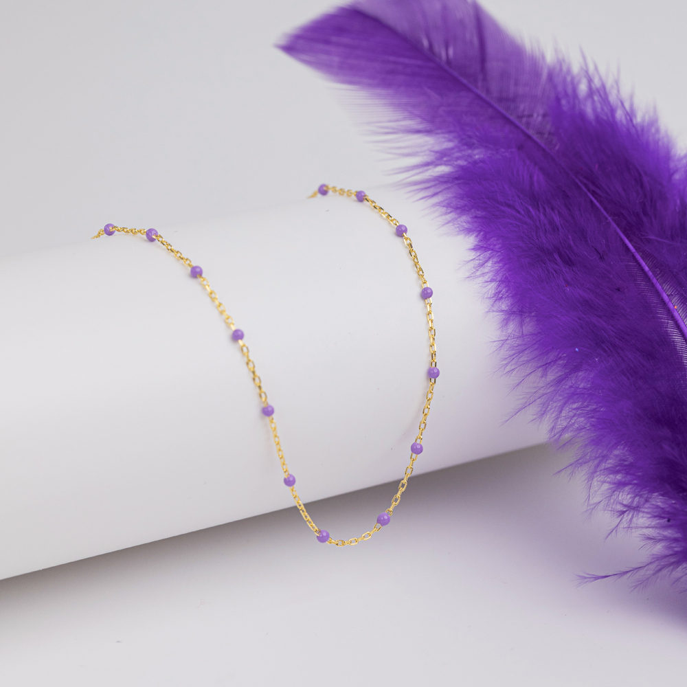 Purple Color Enamel 925 Chain Necklace