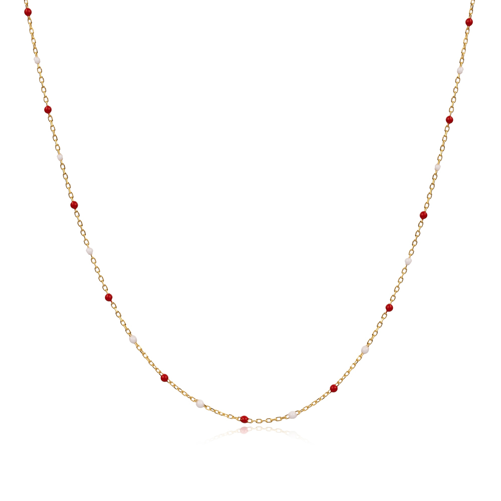 Red And White Color Enamel 925 Chain Necklace