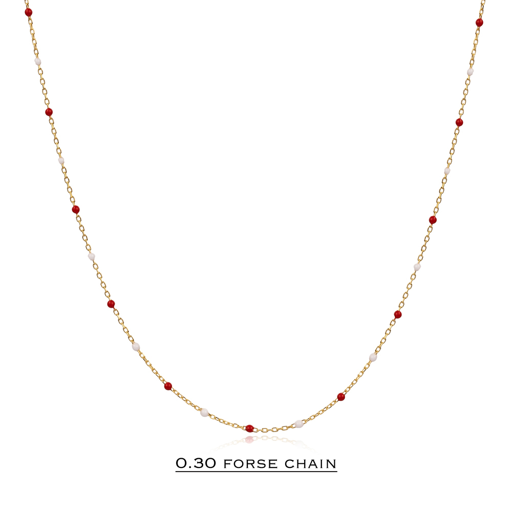Red And White Color Enamel 925 Chain Necklace