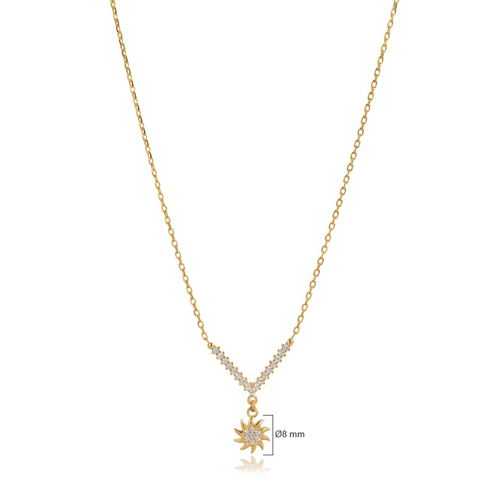 Sun Figure Design CZ Stone Charm Necklace