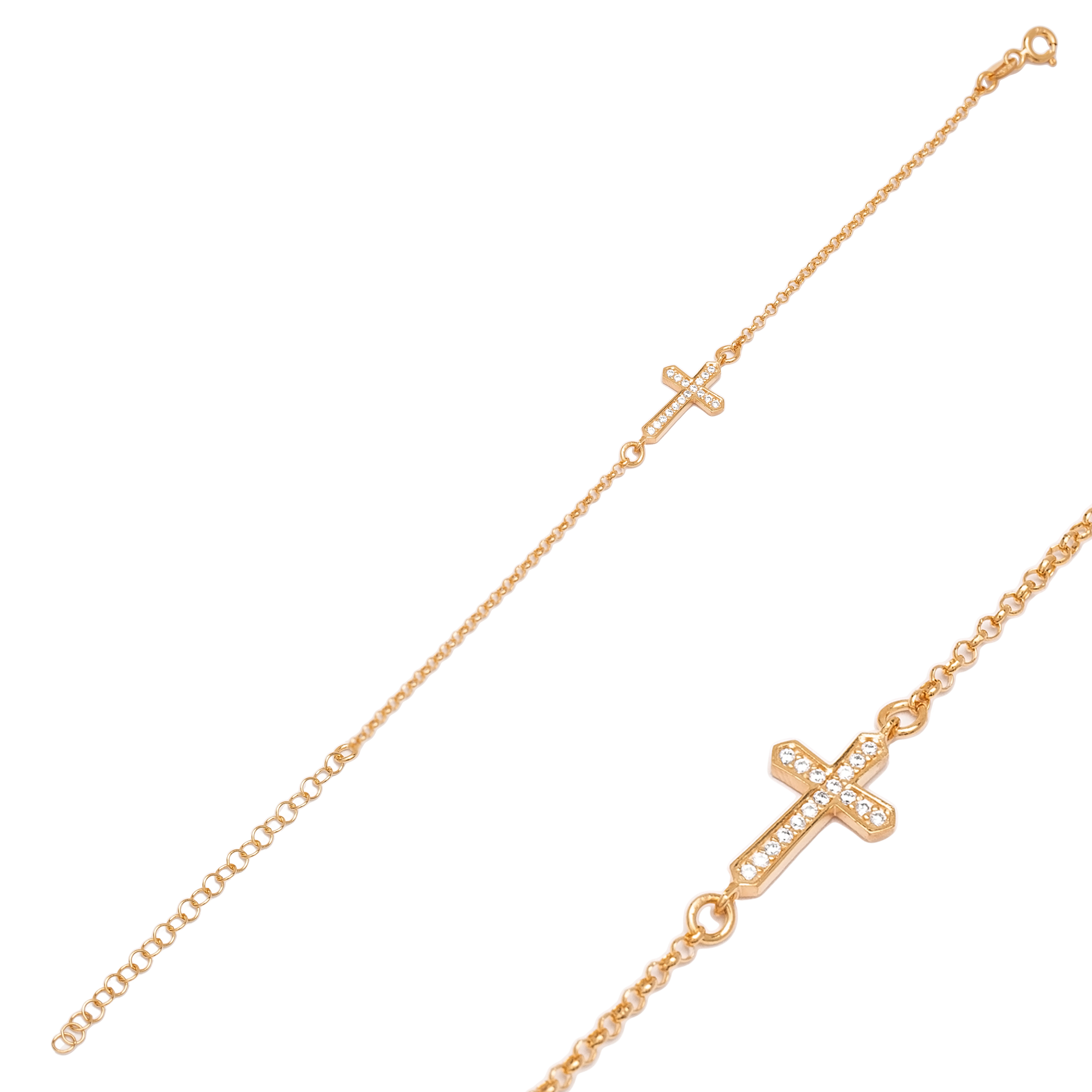 Cross Design CZ Stone Minimalist Bracelet Turkish Wholesale Handmade 925 Sterling Silver Jewelry