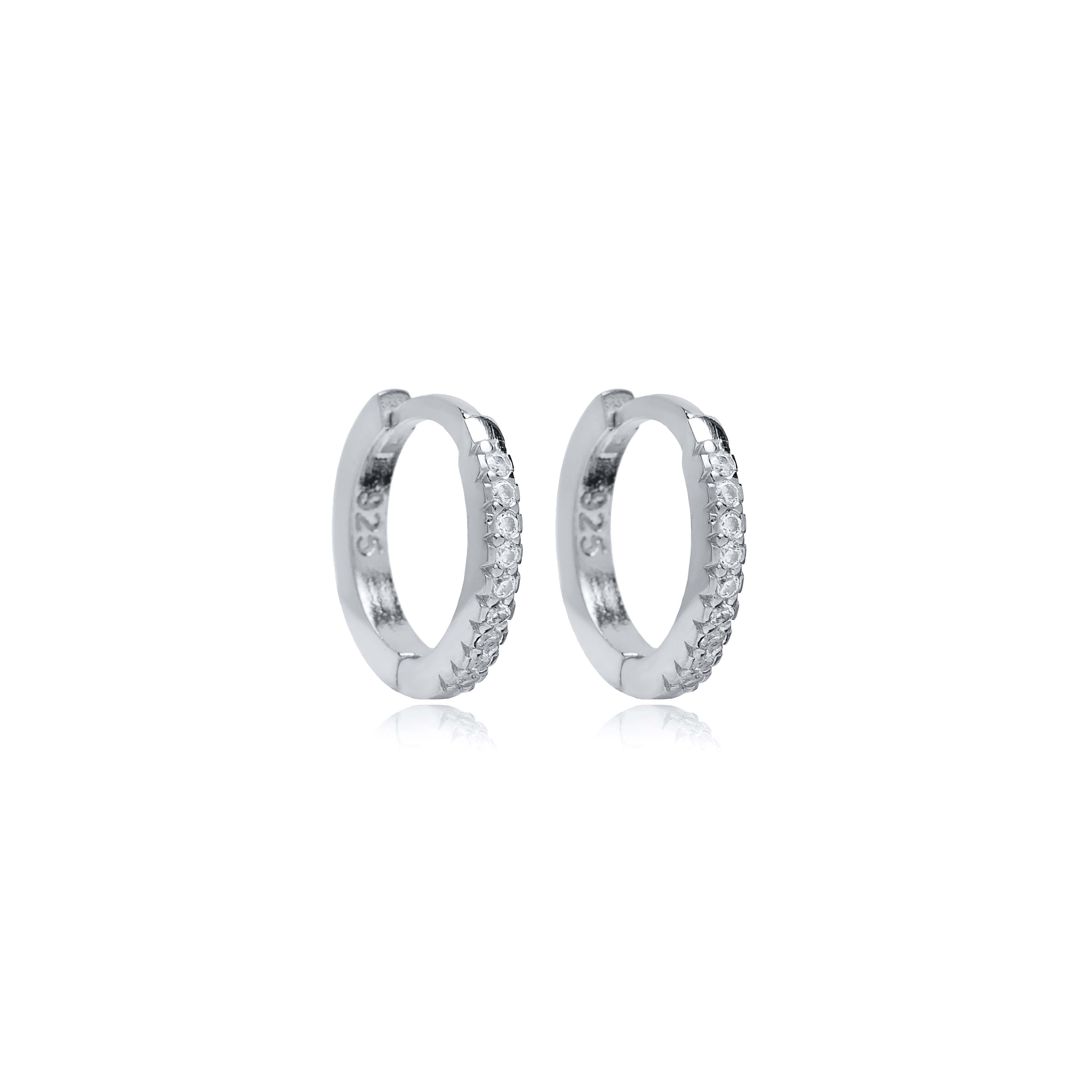 Ø12 mm CZ Stone Hoop Earring Turkish 925 Silver Jewelry