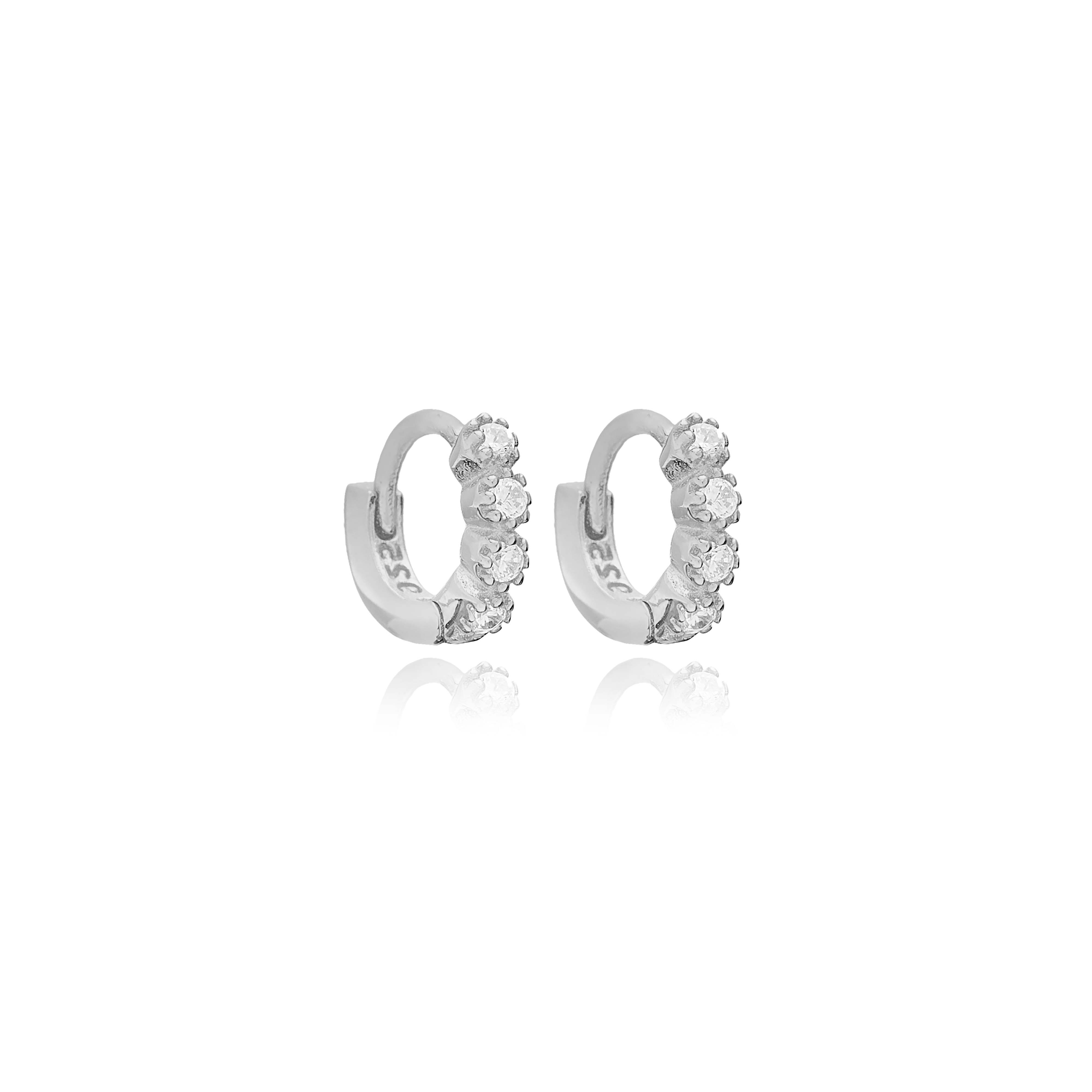 Zircon Stone Detailed 10 mm Cartilage Earrings Handcrafted Turkish Wholesale 925 Sterling Silver Jewelry