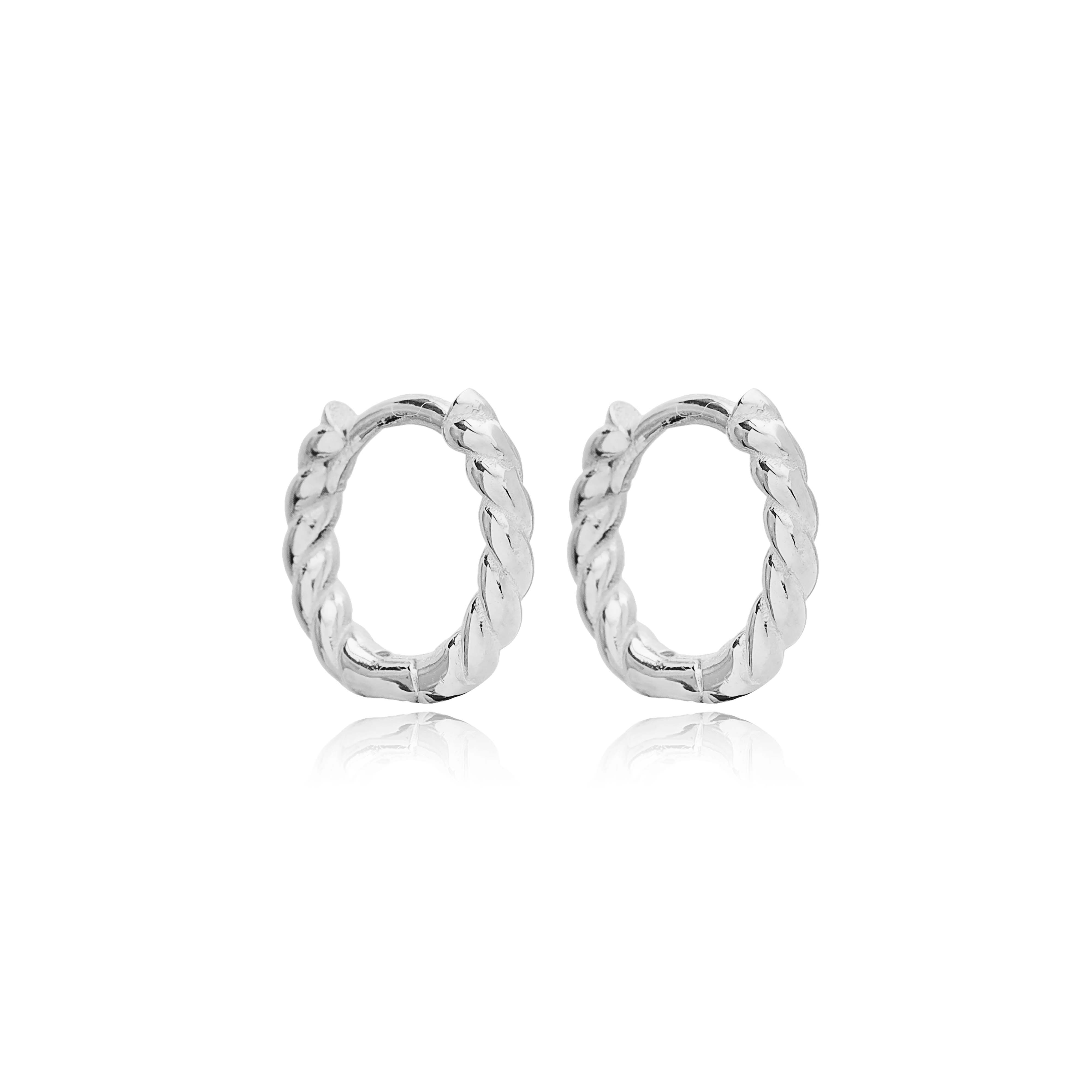 Delicate 13 mm Twisted Hoop Earrings Turkish Wholesale 925 Sterling Silver Jewelry