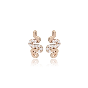 Snake 925 Silver Zircon Stud Earrings
