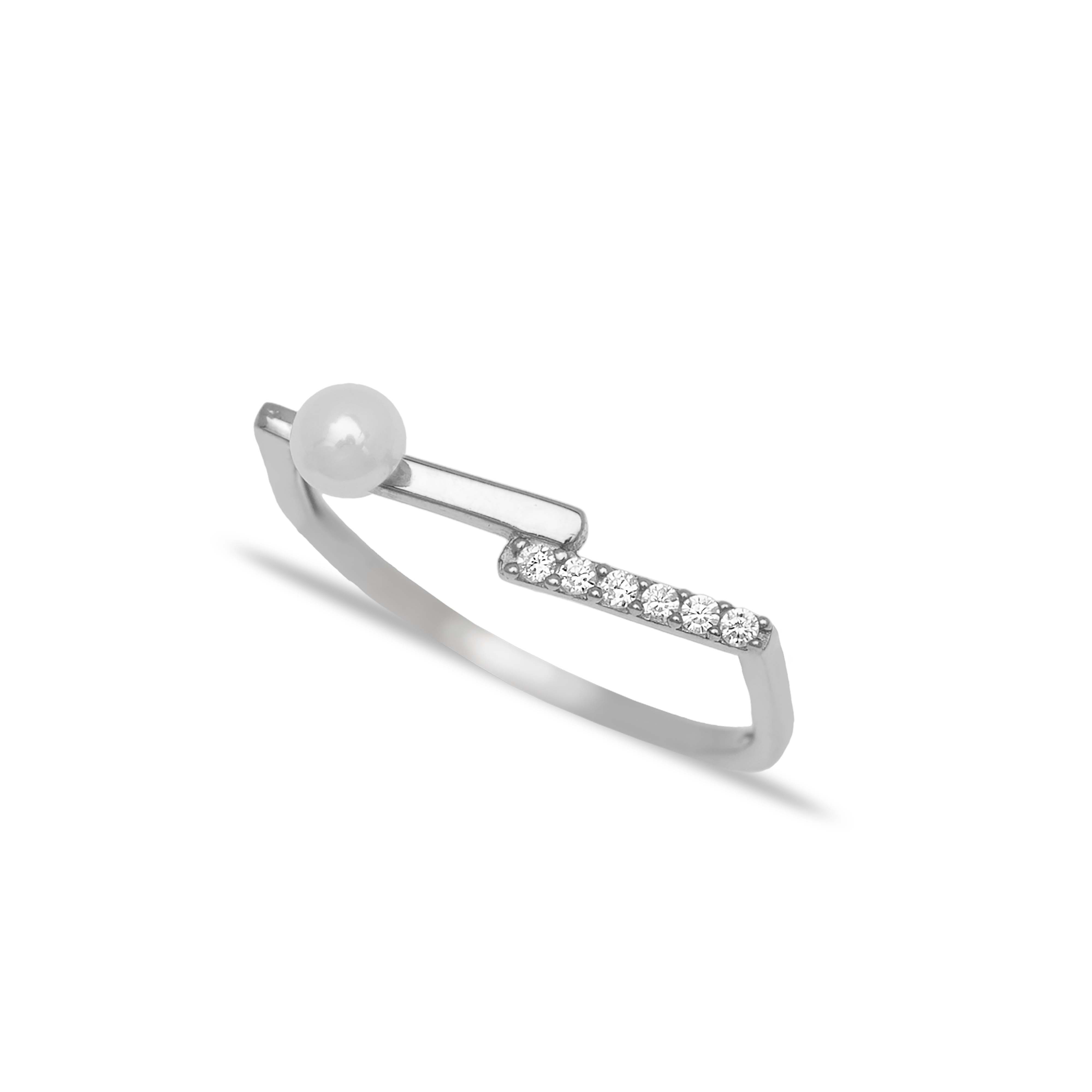 Thin Woman Ring Pearl Design with Zircon Stone Jewelry
