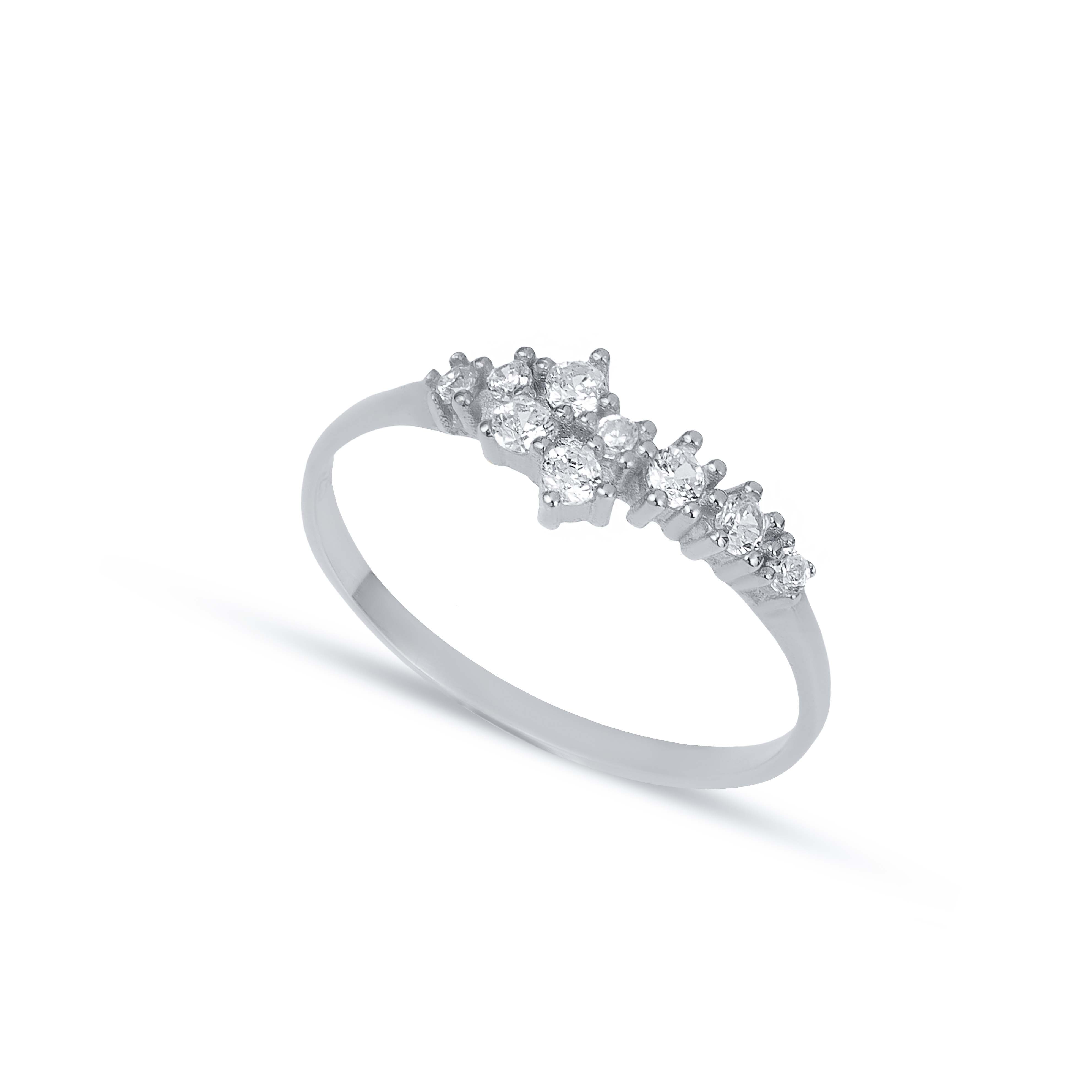 Clear Zircon Stone 925 Cluster Ring