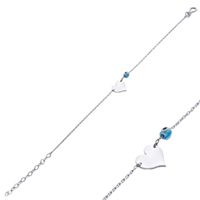 Heart Plain with Evil Eye 925 Silver Charm Bracelet