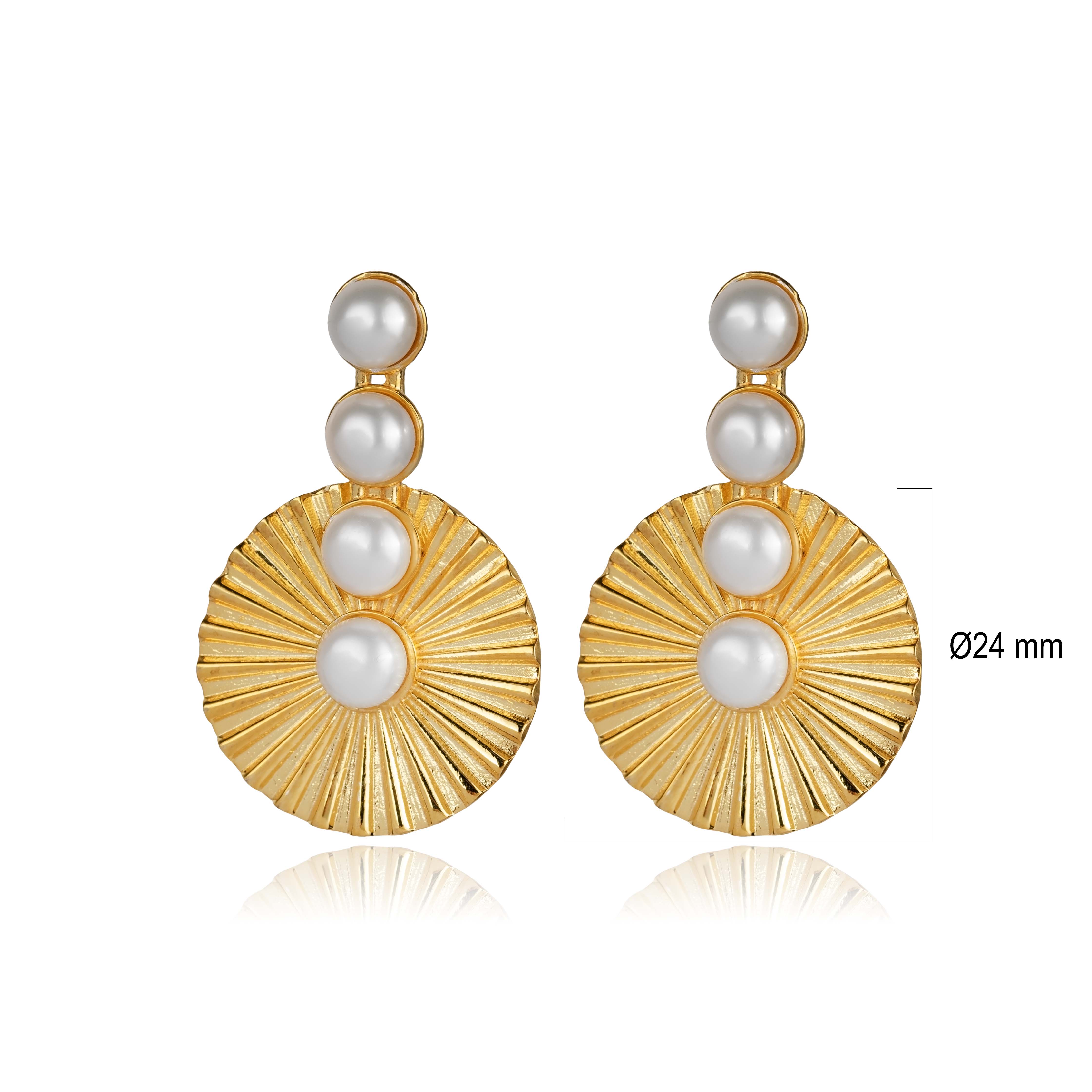 Golden Sunburst Pearl Vintage Earrings