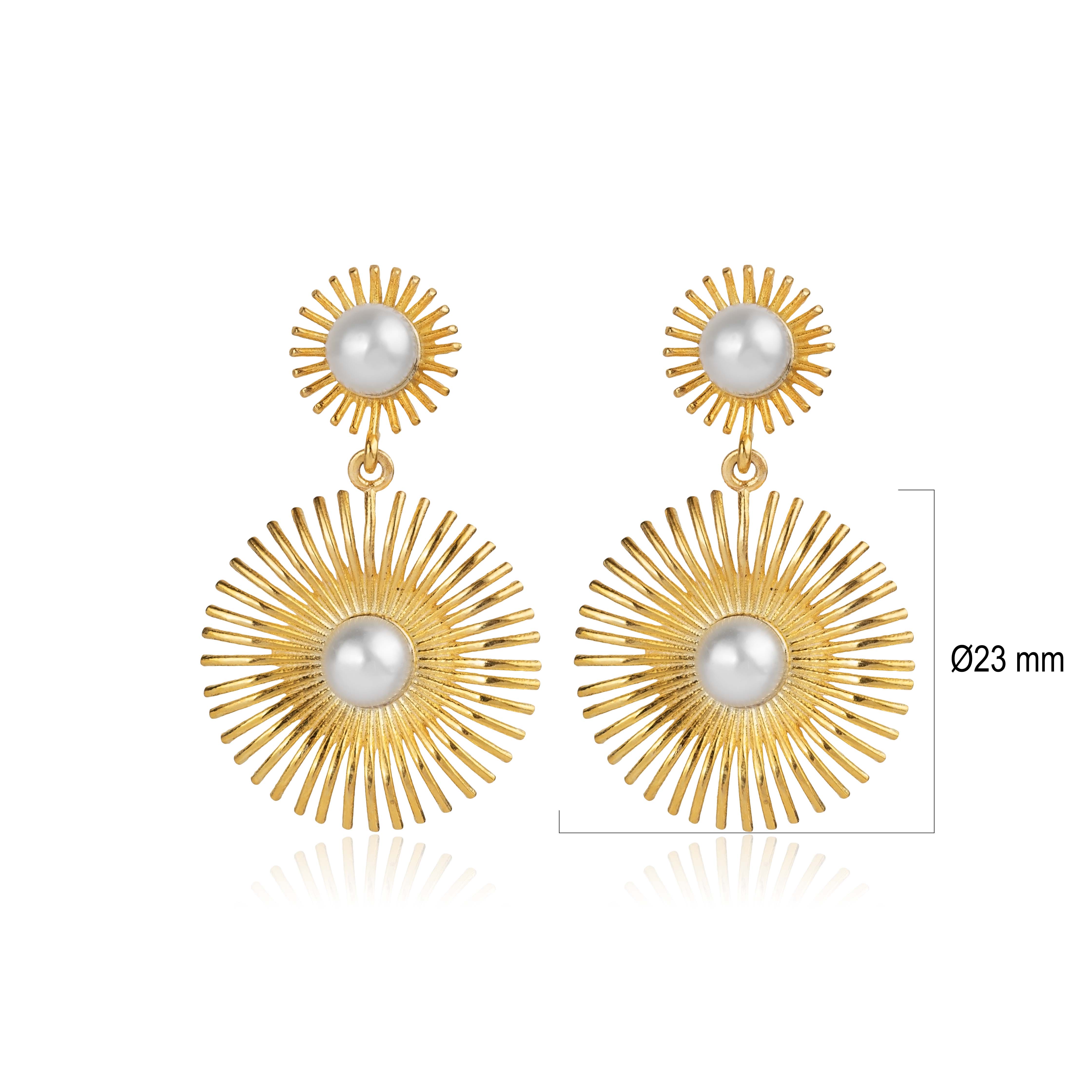Sun Design Pearl Round Vintage Earrings