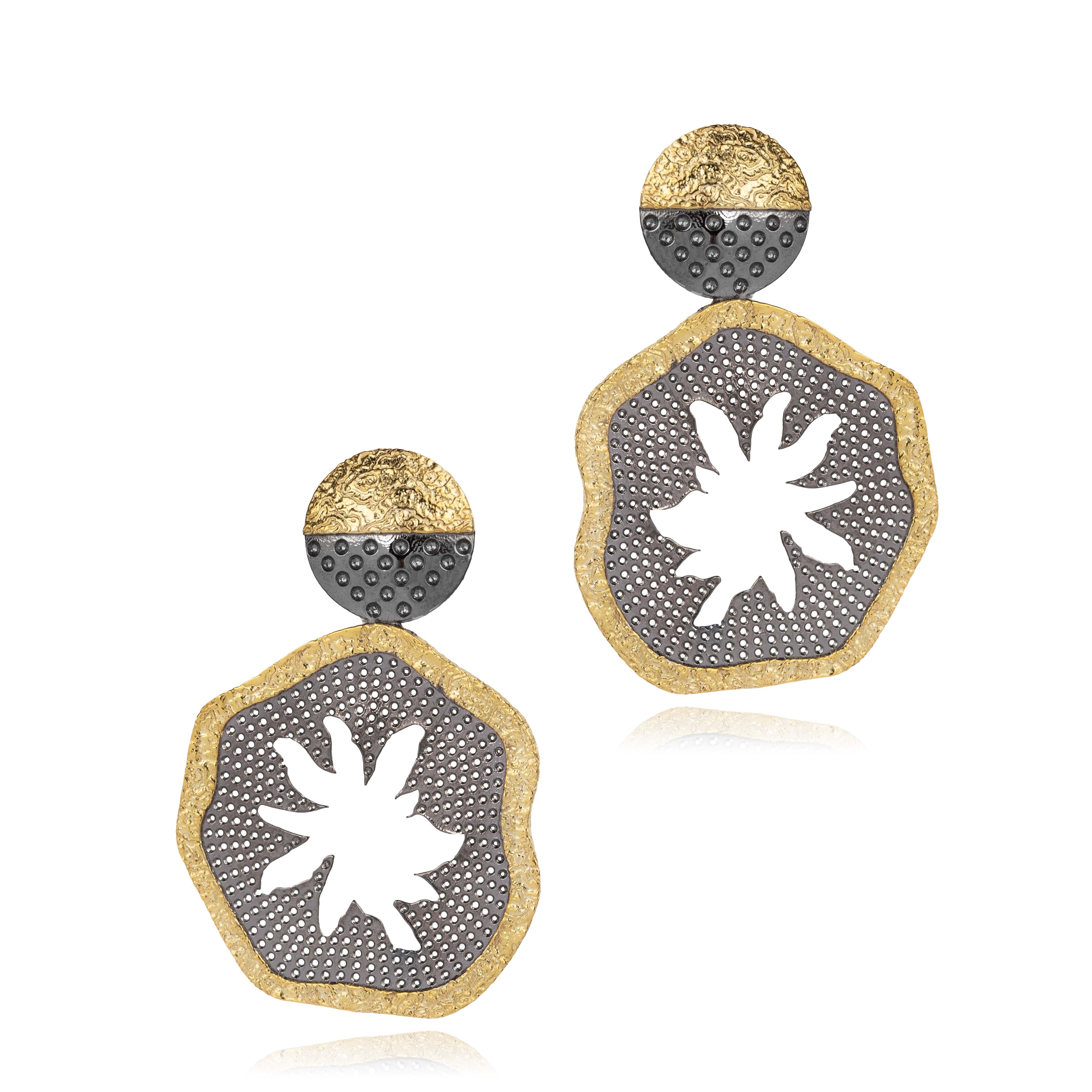 Floral Design 925 Silver Vintage Earrings