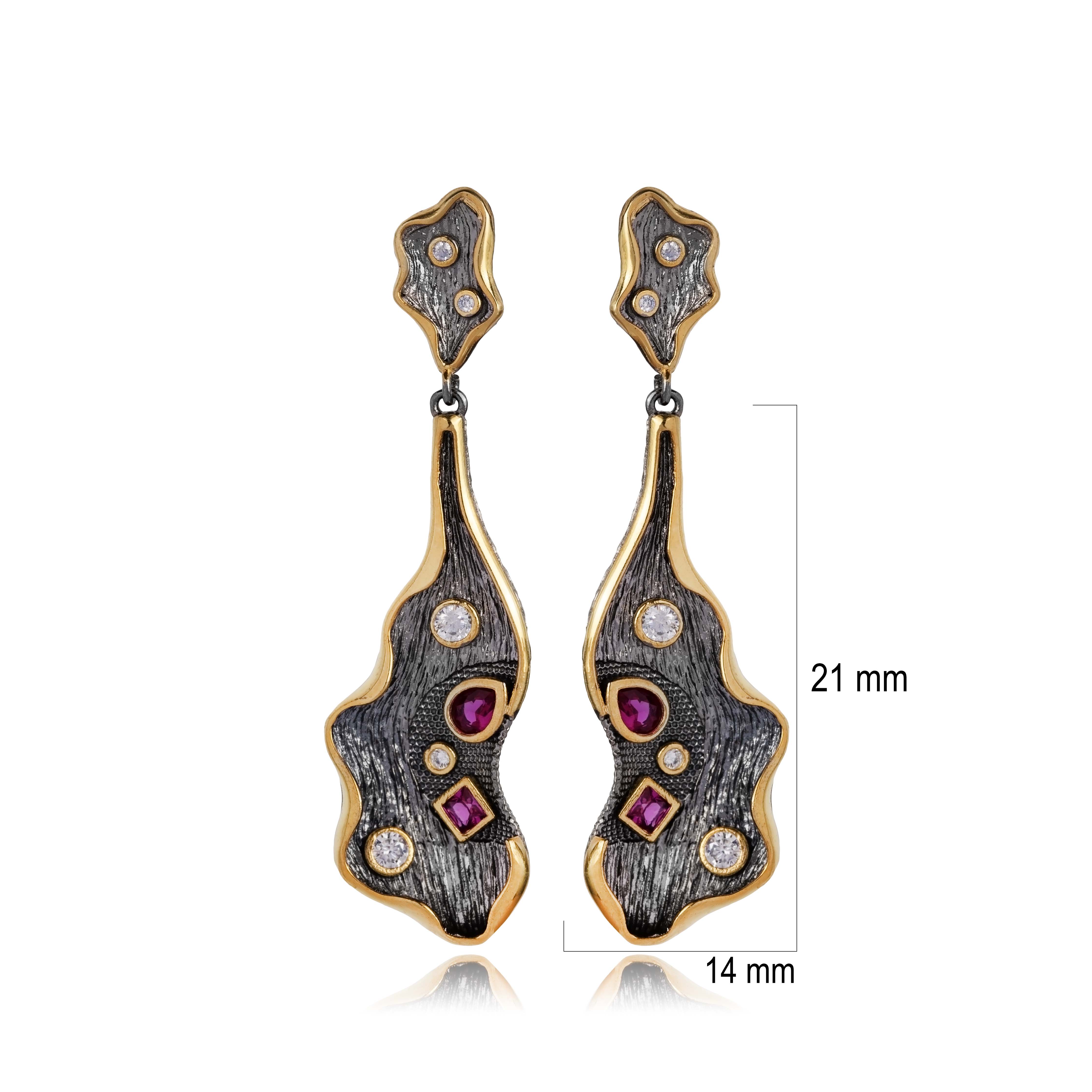 Two Tone Textured Ruby Wholesale 925 Earrings