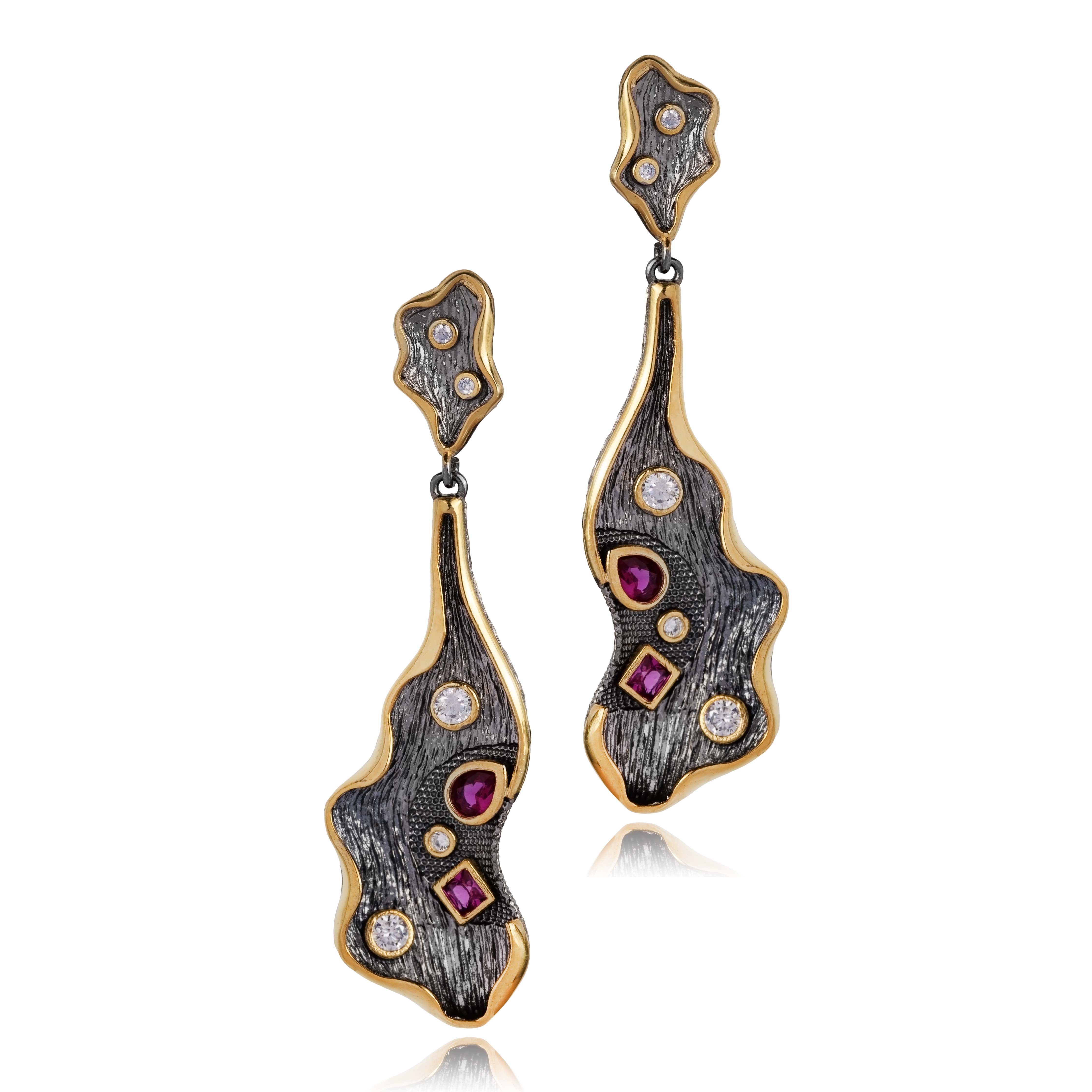 Two Tone Textured Ruby Wholesale 925 Earrings
