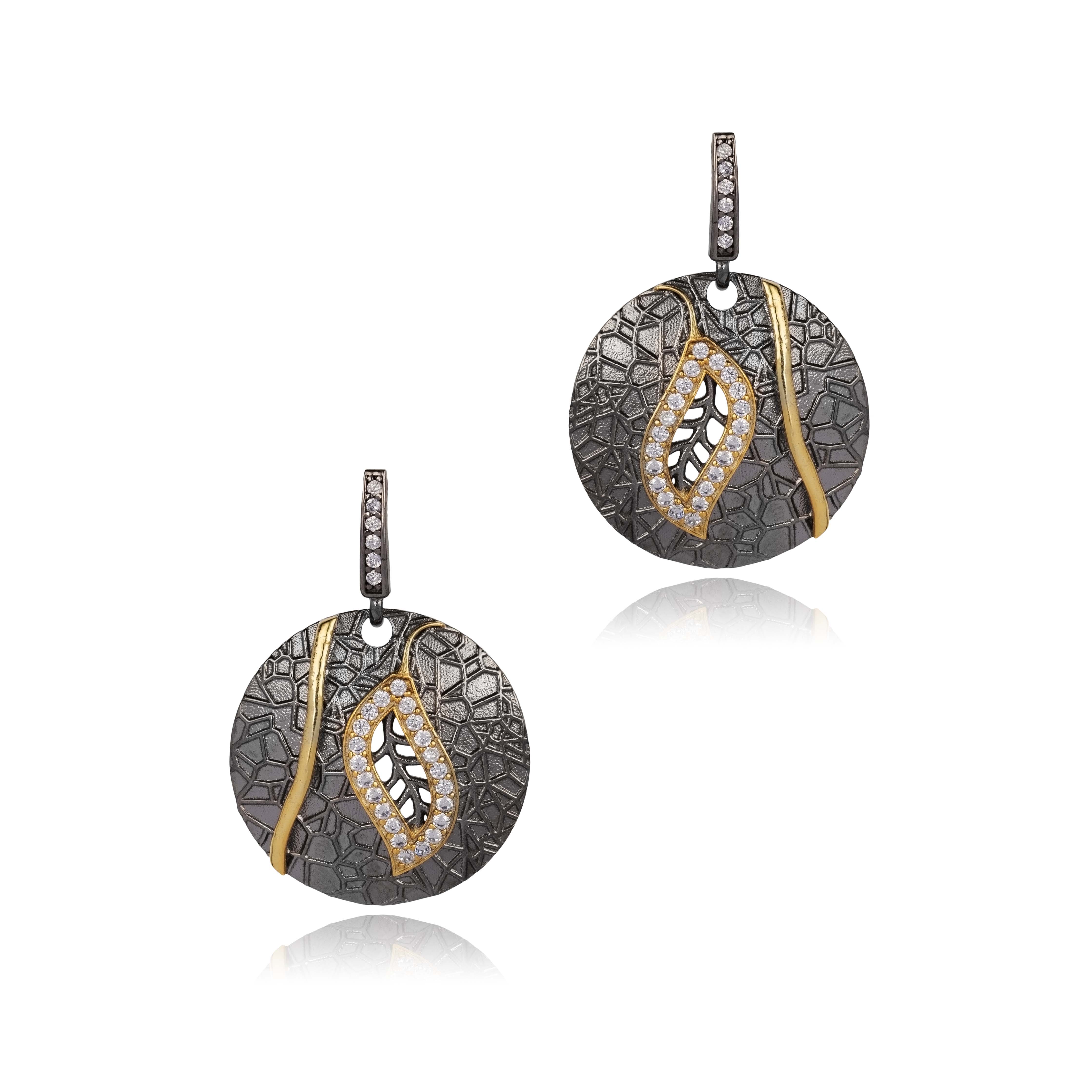 Filigree Leaf Turkish 925 Silver CZ Earrings