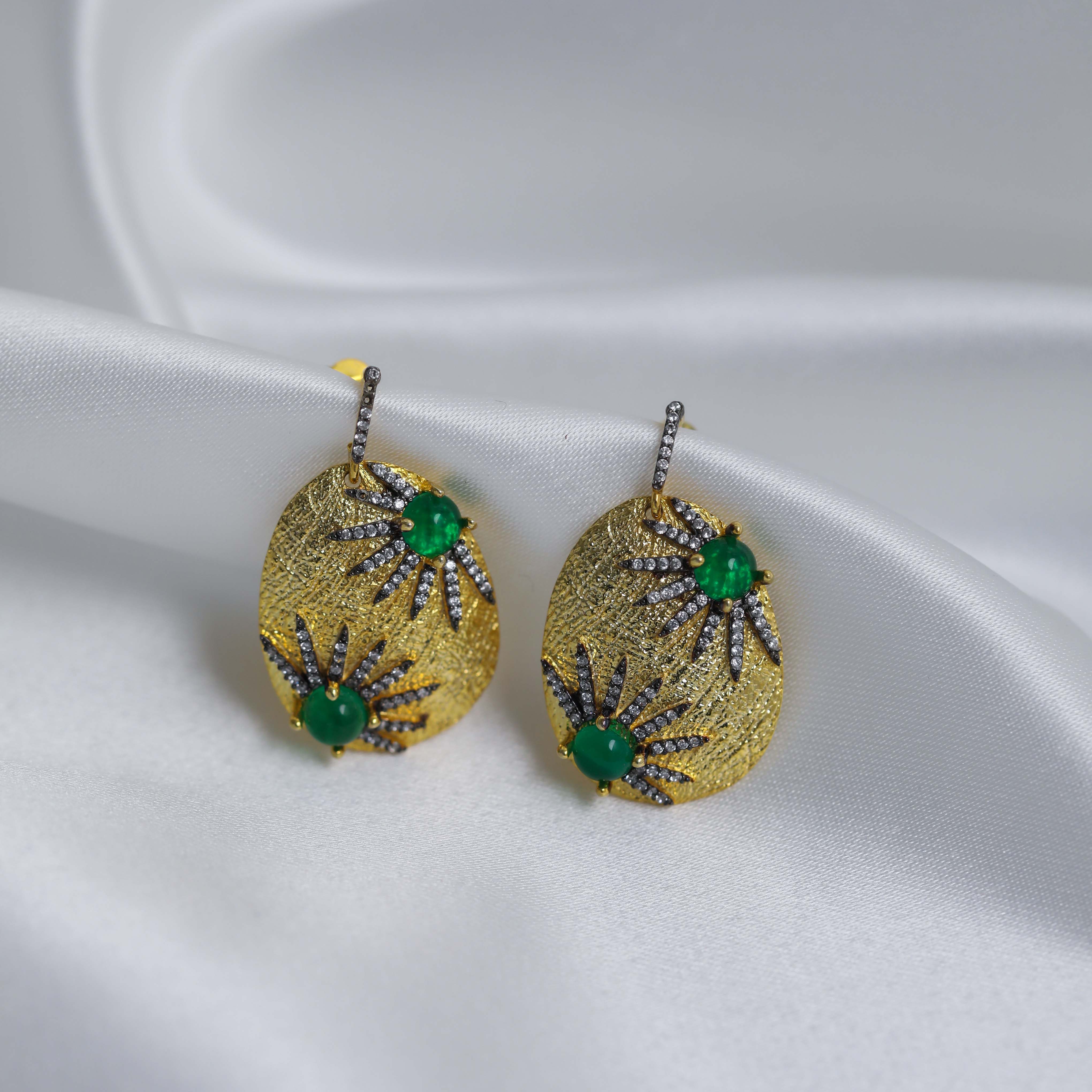Wholesale 925 Silver Emerald Starburst Earrings