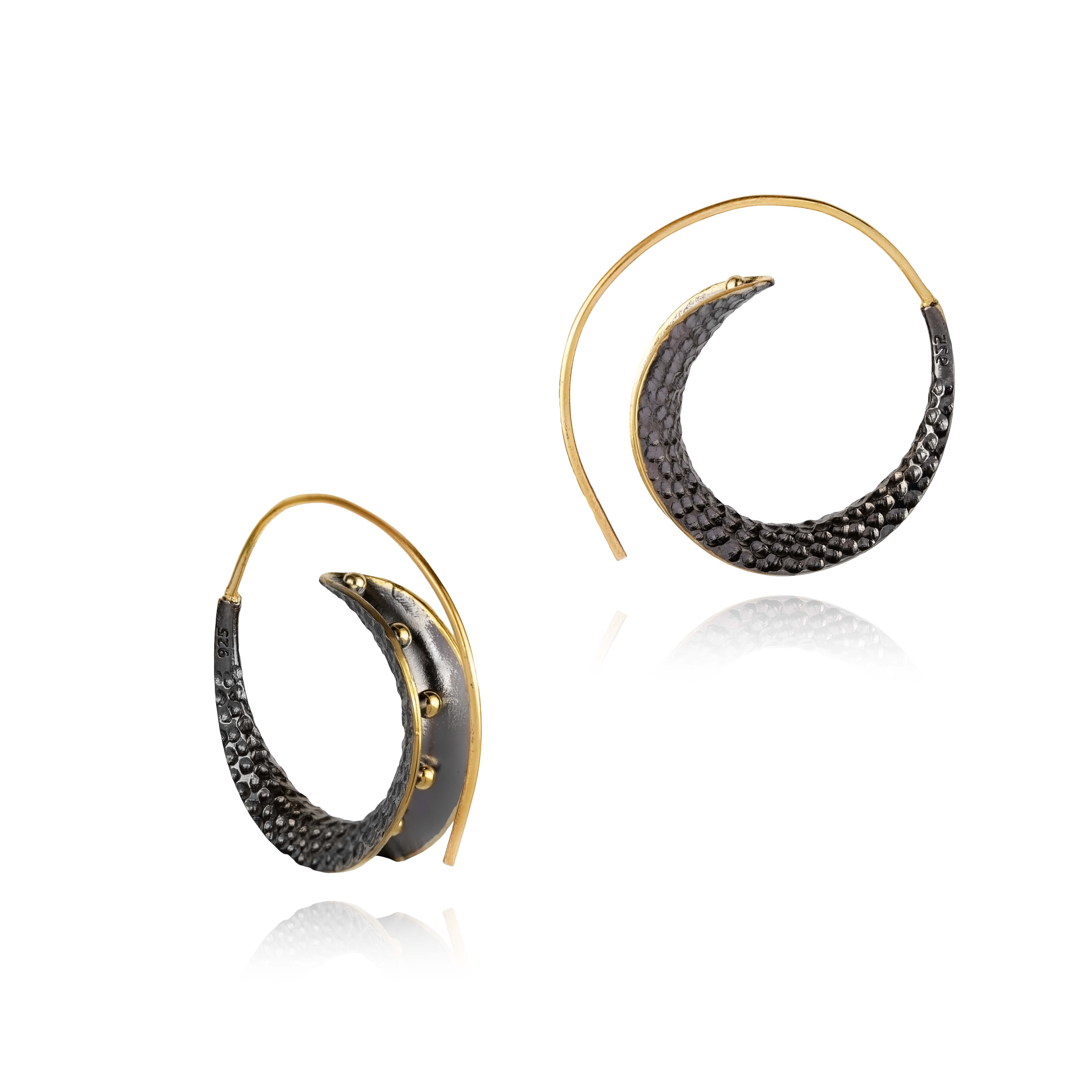 Tribal Boho Turkish 925 Silver Spiral Hoops